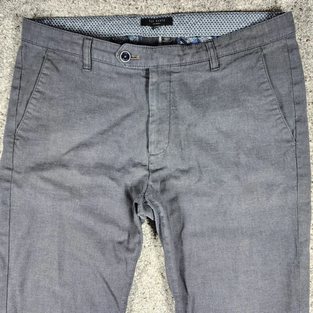 Ted Baker Chino Pants Mens 34L Slim Fit Micro Pattern Charcoal Grey Like New